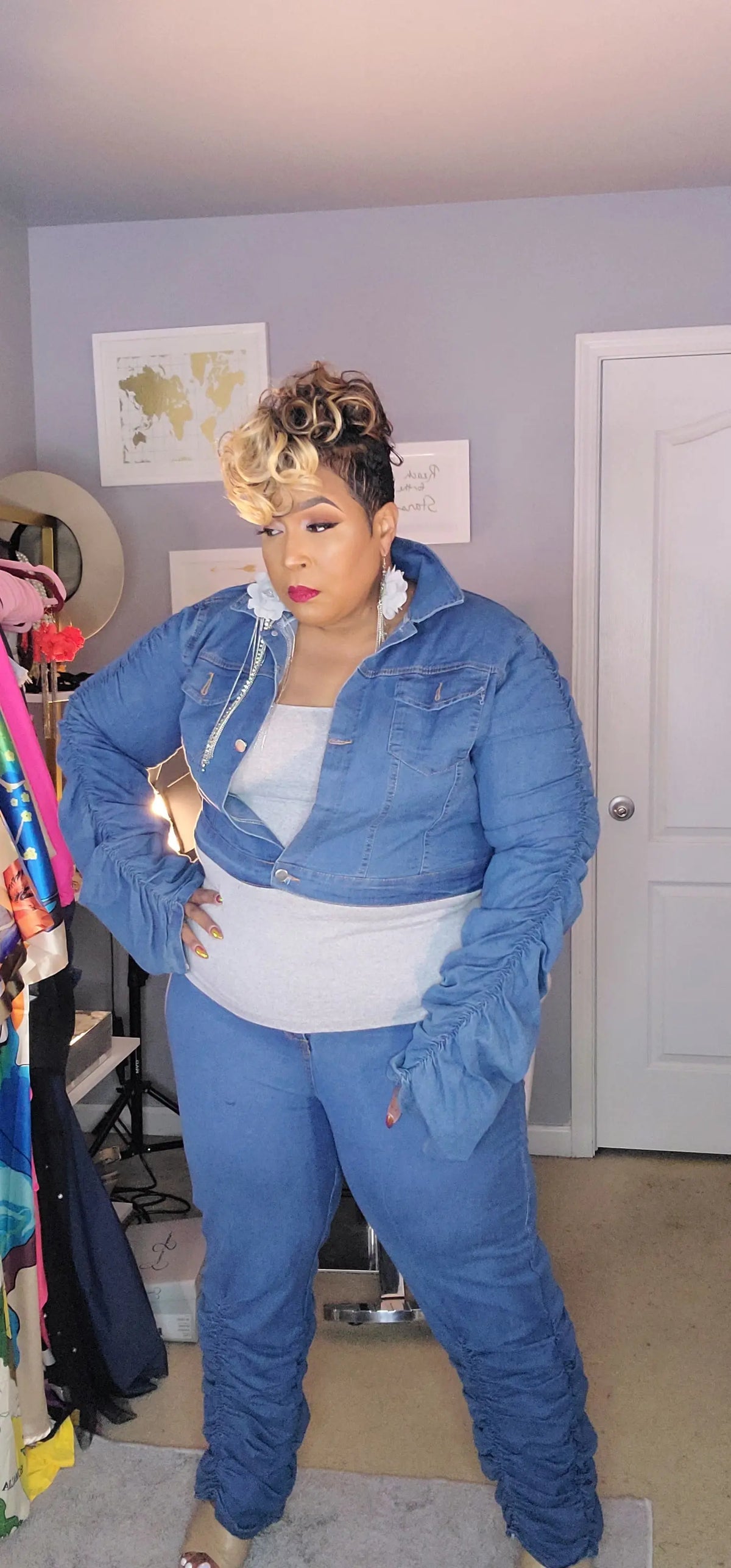 Ruched Denim Jacket - Mourimani Beauty & Accessories