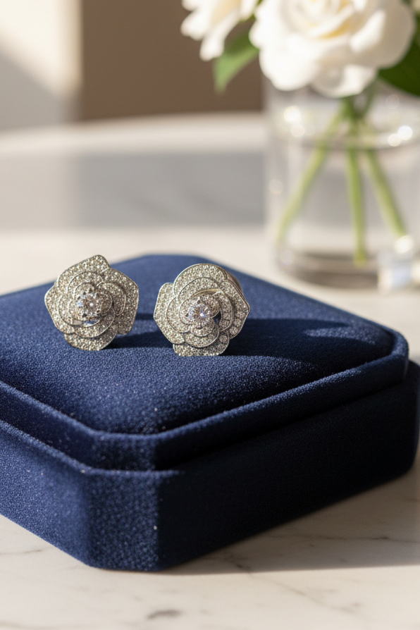 Silver bling Rose Stud Earrings - Mourimani Beauty & Accessories