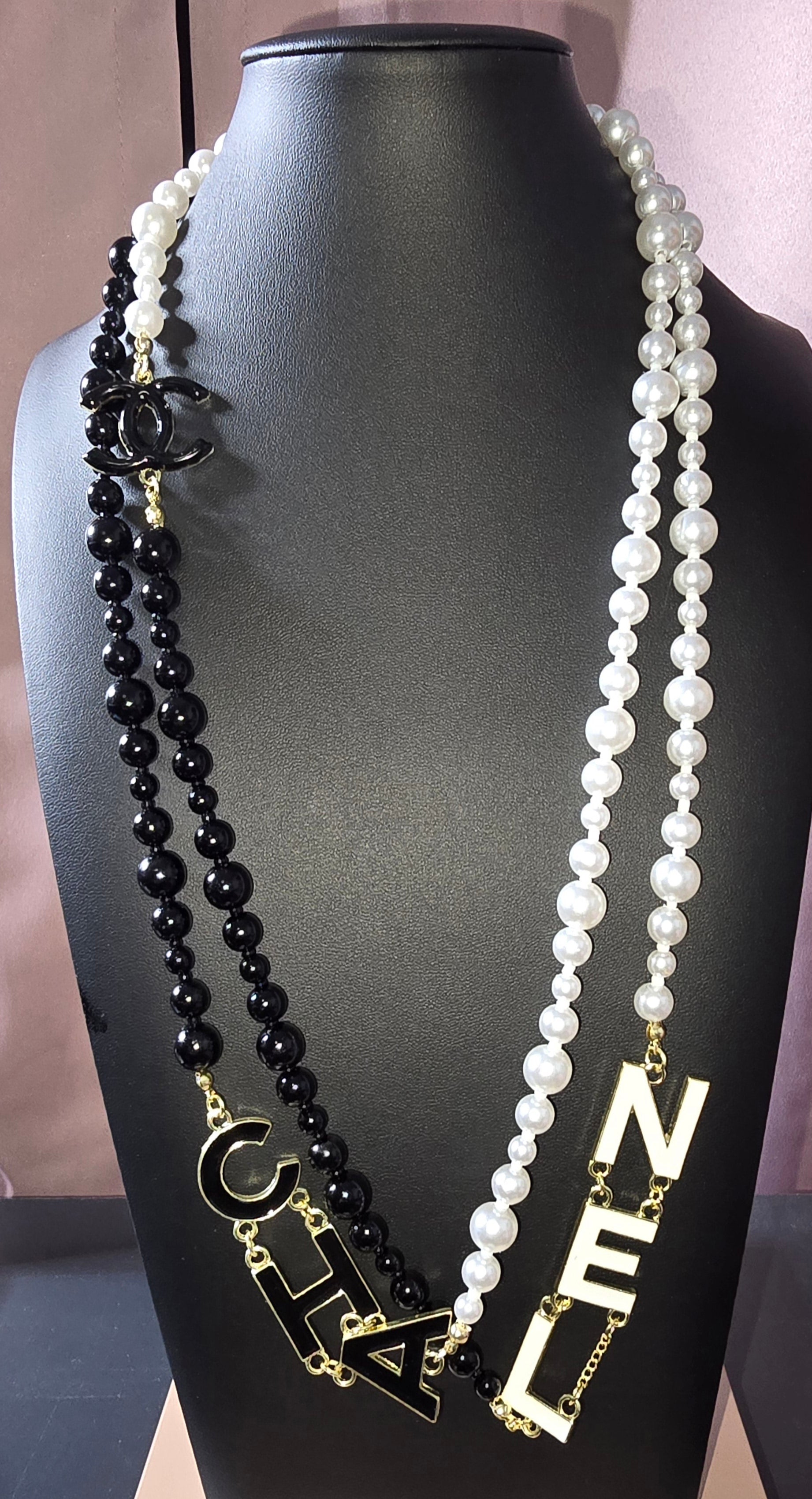 Black & White Extra Long Logo pearls - Mourimani Beauty & Accessories