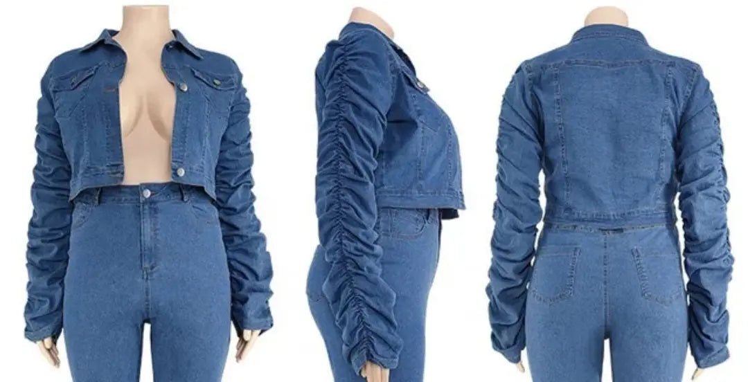 Ruched Denim Jacket - Mourimani Beauty & Accessories