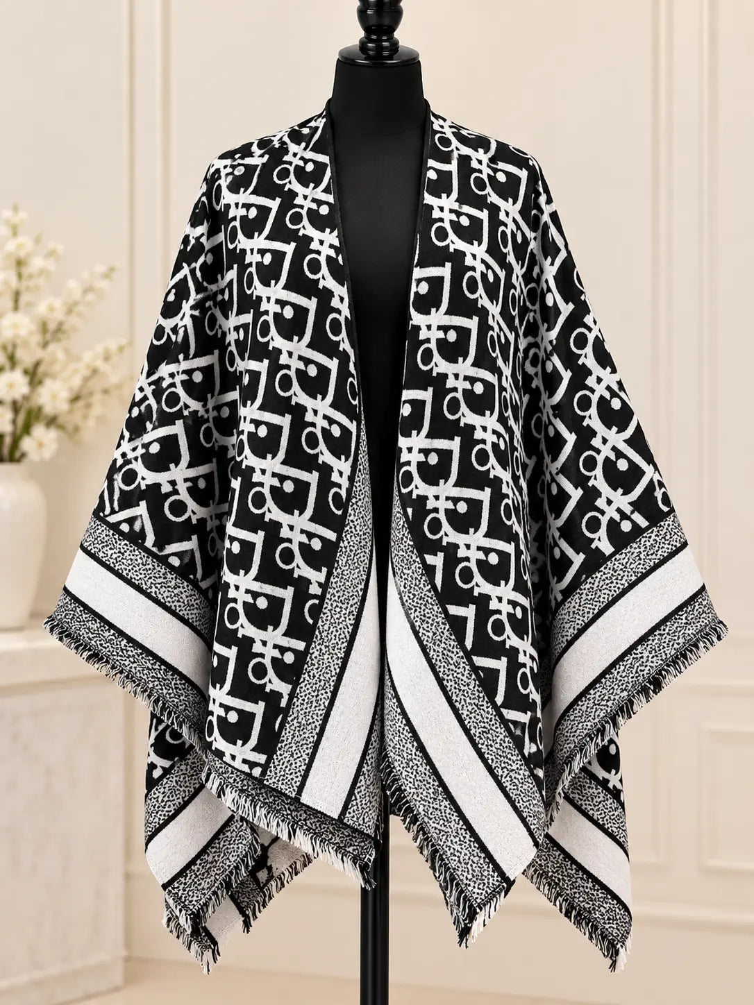 Winter Fringe Shawl Designer-Inspired Monogram Cape