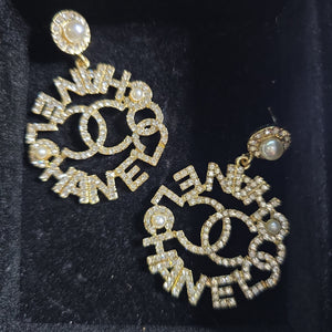 Gold Pearl Large Logo Earrings